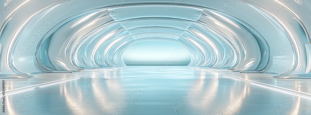 The concept of hi-tech smart manufacturing automation is set against a futuristic science fiction background, suggesting the interior of a space station or a spaceship with a sleek, scifi-style The concept of hi-tech smart manufacturing automation is set against a futuristic science fiction background, suggesting the interior of a space station or a spaceship with a sleek, scifi-style