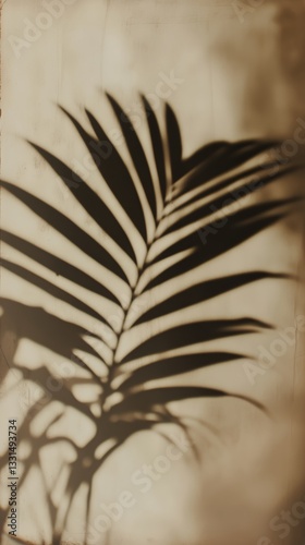 Silhouette of a Palm Leaf Casting a Shadow Against a Textured Background in W...