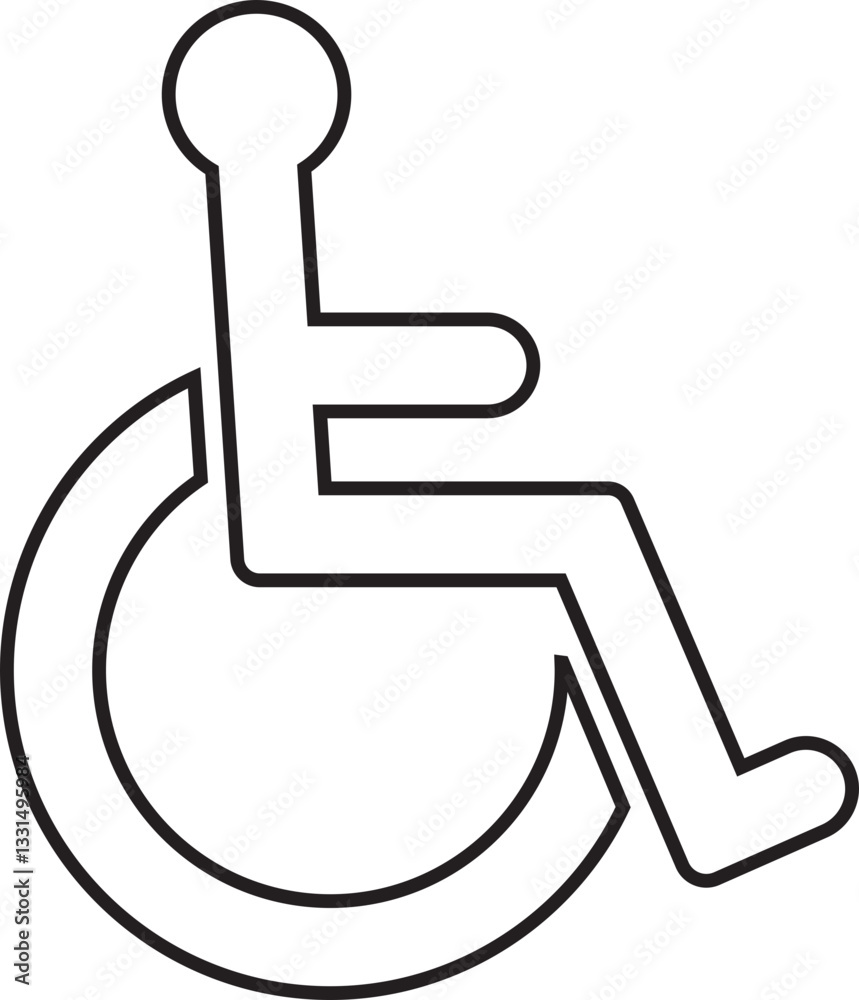 Wheelchair accessible line icon. Disabled person vector illustration in simple and recognizable design for accessibility isolated on transparent background. Handicapped access sign or symbol. Wheelchair accessible line icon. Disabled person vector illustration in simple and recognizable design for accessibility isolated on transparent background. Handicapped access sign or symbol.