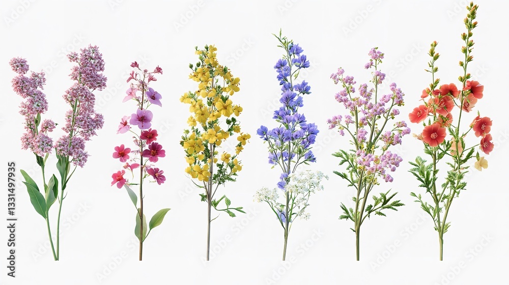 Naklejka premium Vibrant Floral Display of Colorful Wildflowers