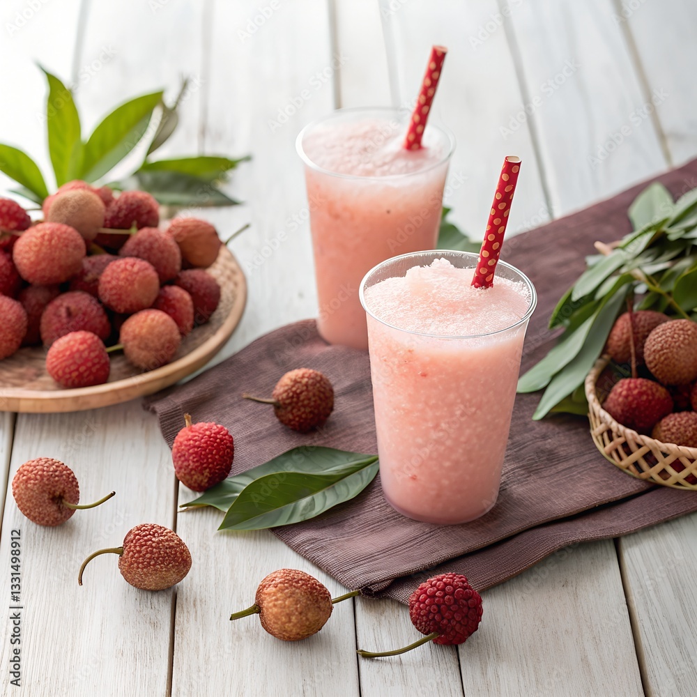 Refreshing Lychee Slushie with Fresh Lychee Fruits – A Sweet and Tropical Frozen Drink, Perfect for Hot Weather Refreshing Lychee Slushie with Fresh Lychee Fruits – A Sweet and Tropical Frozen Drink, Perfect for Hot Weather
