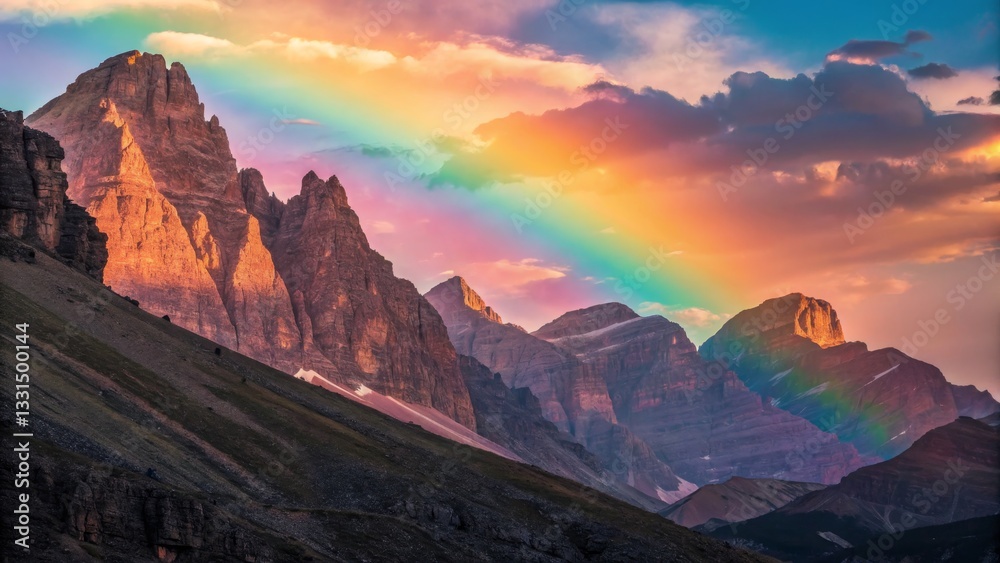 Naklejka premium Mountain Landscape with Rainbow