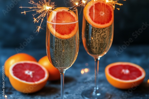 Celebration Drinks With Orange Slices and Sparklers at a Festive Gathering
