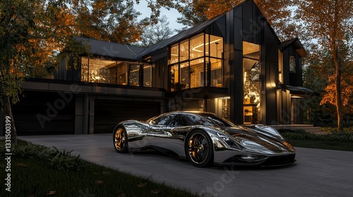 Conceive a 3D model of a car that embodies the future, showcasing its smooth contours, forward-thinking attributes, and advanced technological features that distinguish it from others