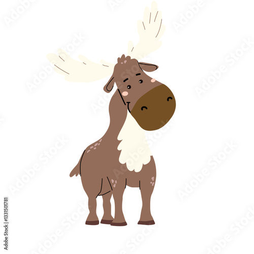 Adorable cartoon moose illustration for children's forest animal theme.