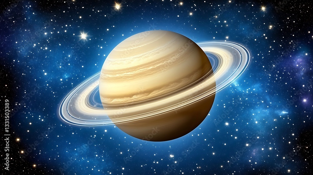 Fototapeta premium A large planet with a ring system surrounded by stars