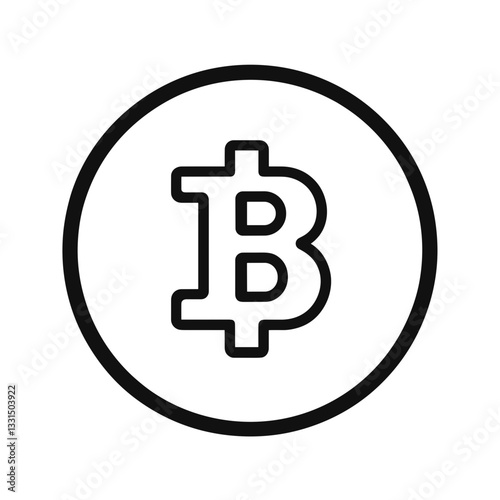 Bitcoin currency symbol in a circular black and white icon. Bitcoin investment and trading symbol in vector design