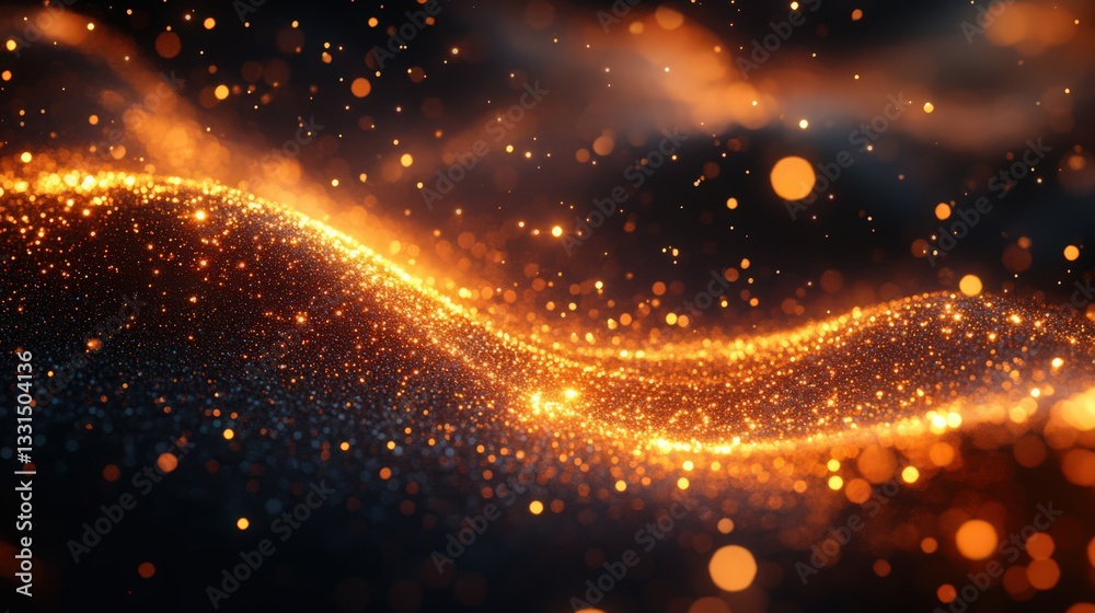 Naklejka premium Glittering Golden Particle Wave with Dynamic Light and Shadow effects
