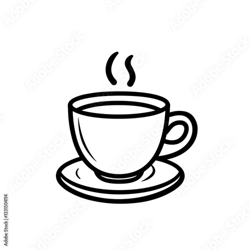 Hot coffee cup in minimalist black and white illustration. Simple coffee cup with steam line drawing