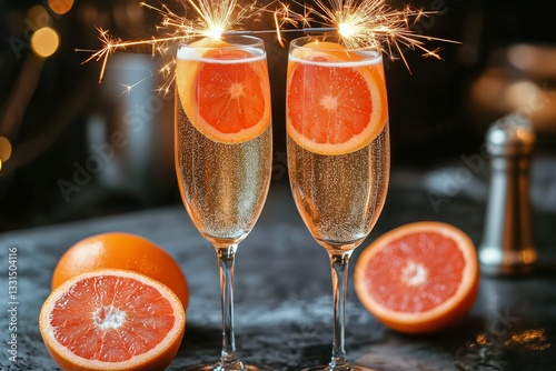 Celebration Drinks With Orange Slices and Sparklers at a Festive Gathering