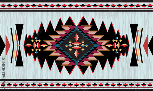 Native American Geometric Tribal Pattern, Native American Textile, Native American Decorative Art, Vector seamless pattern,  rug woven carpet.