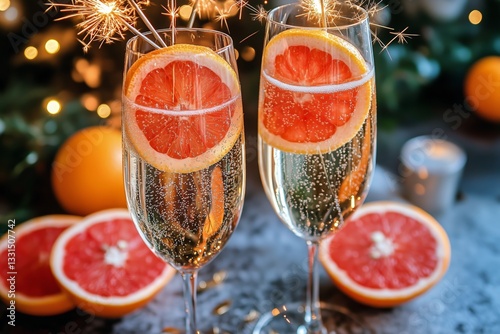 Celebration Drinks With Orange Slices and Sparklers at a Festive Gathering