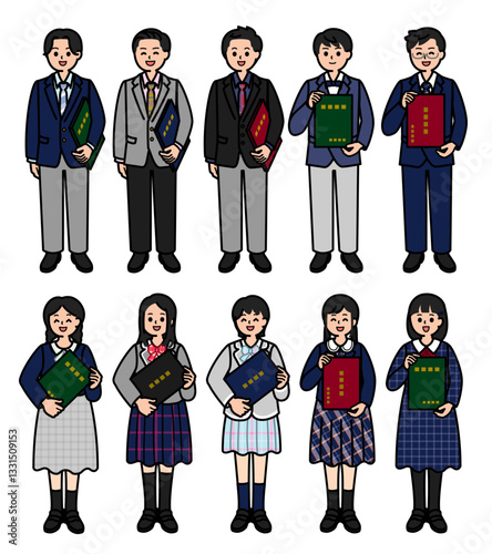 卒業証書を持つ小学生　フォーマルな服装の子どもセット