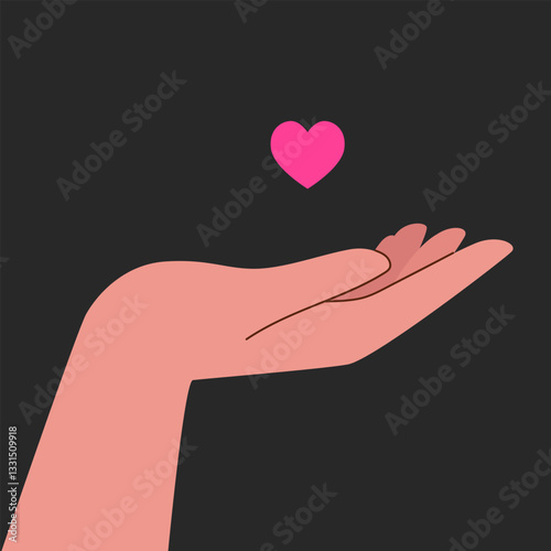 Hands hold  heart. Arm and red heart. Concept love, health, charity,help, insurance.  cartoon vector icon for social media
