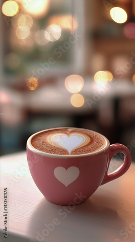 Coffee Cup With Heart Design Served in a Cozy Cafe Setting During the Early M...