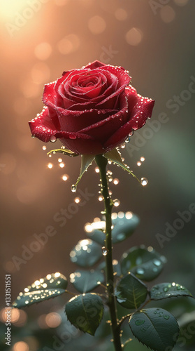 red rose with water drops
