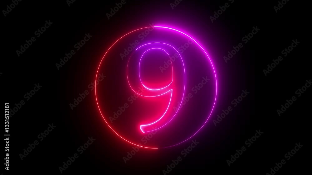 two color neon number display animation neon style animation Abstract Glowing neon number 9. Educational mathematics 9 animation on black background. two color neon number display animation neon style animation Abstract Glowing neon number 9. Educational mathematics 9 animation on black background.