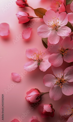 Cherry Blossoms Bloom Vibrantly in a Serene Spring Garden, Creating a Picture...