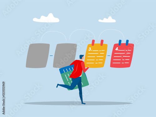 Work priority, businessman manage to prioritize sticky note with number first, second and third.arrange to do list which job to do before and after,vector