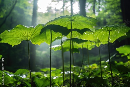 Mayapple Plant: Green Organic Leaves Growing in a Spring Forest Garden
