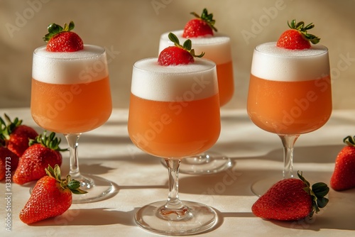 Refreshing Fruit Cocktails With Strawberries on a Neutral Backdrop in Bright ...