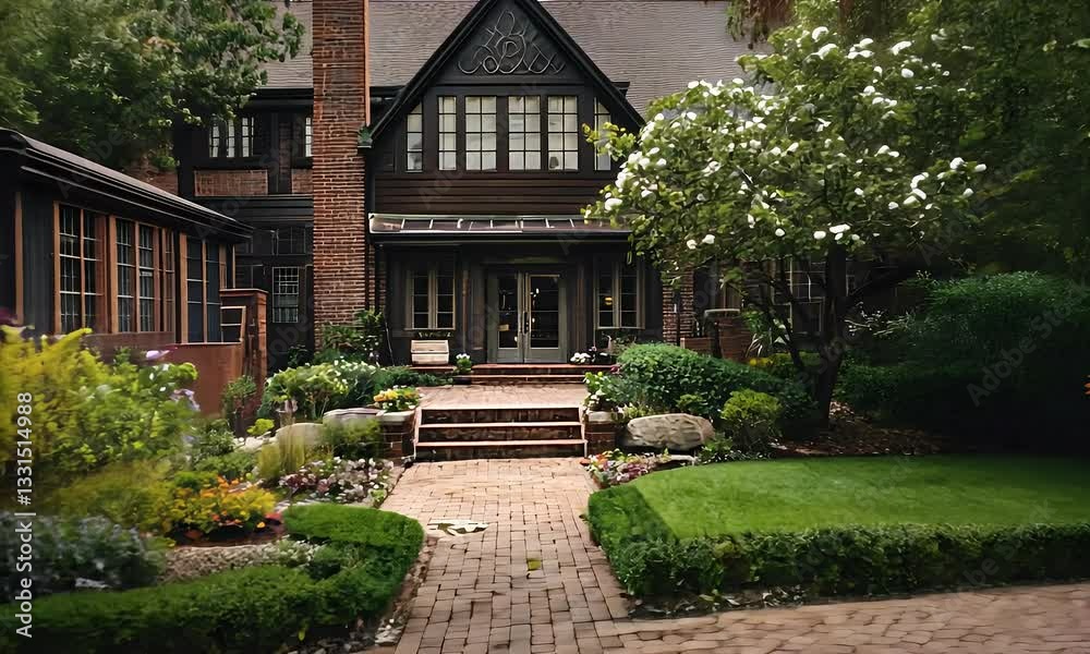 Brick house backyard garden path landscaping Brick house backyard garden path landscaping