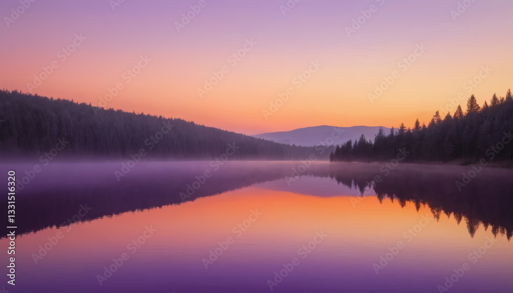Fototapeta premium Twilight Sky Gradient with Purple Shadows Fading into Warm Orange Light for a Tranquil Harmony