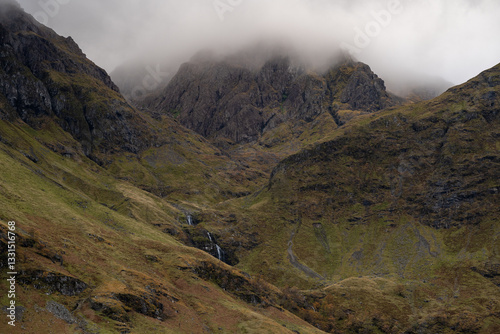 Cloud covered hills of Stob Coire nam Beith and Stob Coire nan Lochan, Glencoe, Highlands, Scotland photo