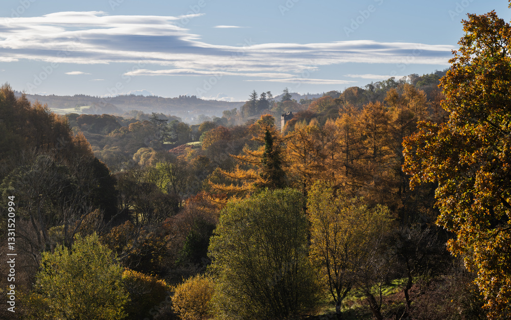 Fototapeta premium Rusko Tower in autumn, Fleet Valley, Gatehouse of Fleet, Dumfries & Galloway, Scotland