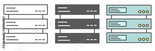 Data server icon collection, database and hosting, computer server vector icon set, vector graphics, editable stroke outline sign, eps 10.