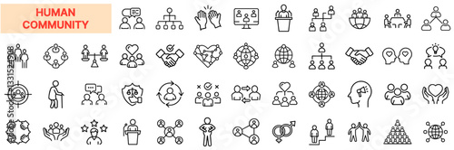 Human Community & Social Connection Icon Set – Teamwork, Networking, Society, Diversity, Communication, Leadership, Group Collaboration