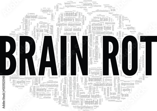 Brain Rot word cloud conceptual design isolated on white background.