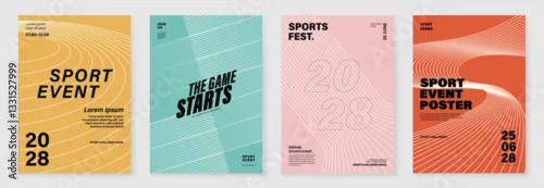 Fototapeta na wymiar Abstract line sport poster background vector set. Minimalist cover template with vibrant perspective line wave in motion. Ideal design for social media, cover, banner, flyer, ads.