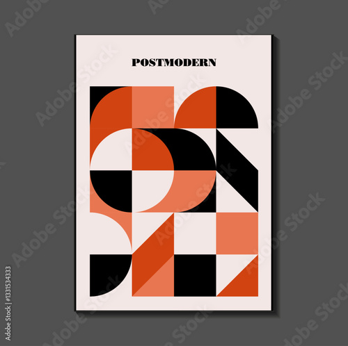 Poster inspired postmodern of vector abstract dynamic symbols with bold geometric shapes, useful for web background, poster art design, magazine front page, hi-tech print, cover artwork.