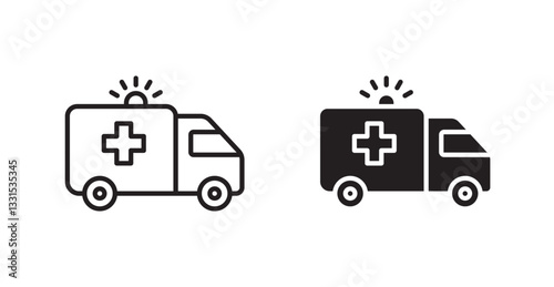 Ambulance vector icon set in black color.
