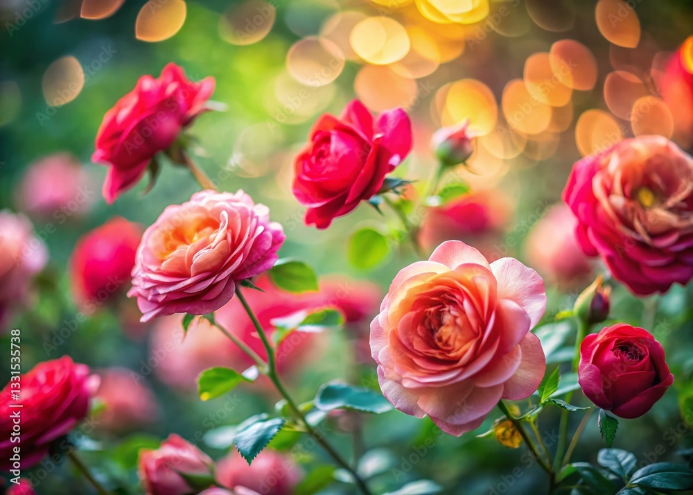 Long Exposure: Roses Swaying Gently in the Breeze, Vibrant Petals, Soft Light Long Exposure: Roses Swaying Gently in the Breeze, Vibrant Petals, Soft Light