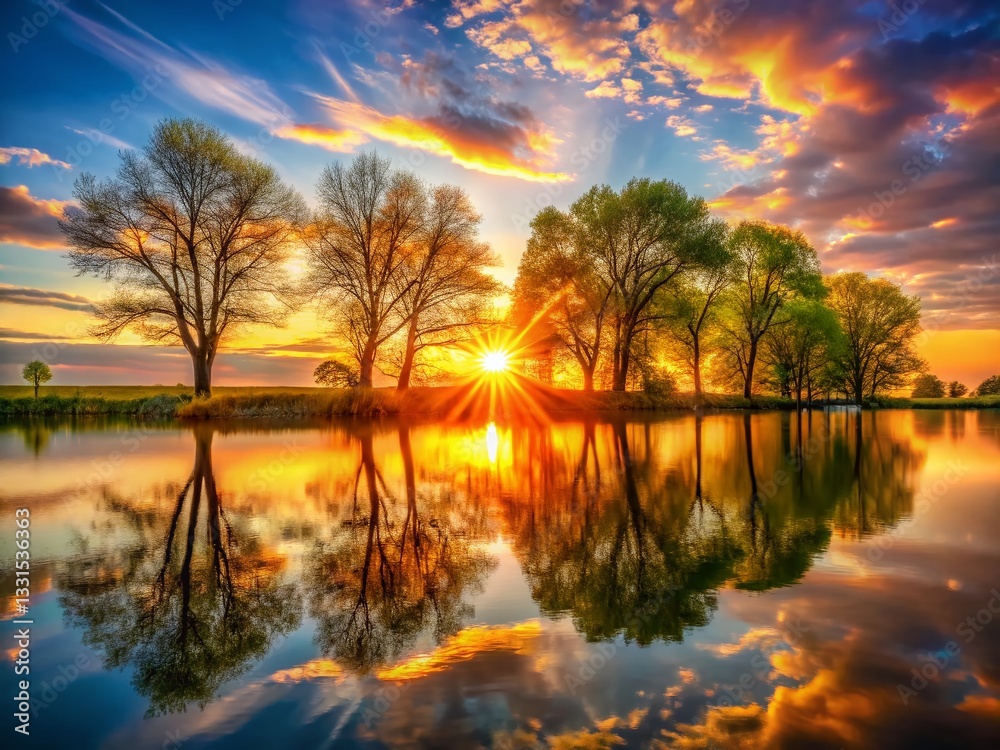 Long Exposure: Sunlit Trees Reflected in Calm Water - Stunning Nature Photography Long Exposure: Sunlit Trees Reflected in Calm Water - Stunning Nature Photography