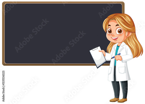 Scientist Teaching in Front of Blackboard