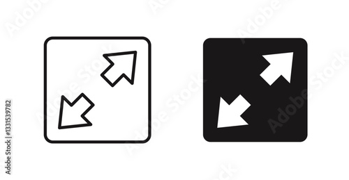 Expand vector icon set in black color.