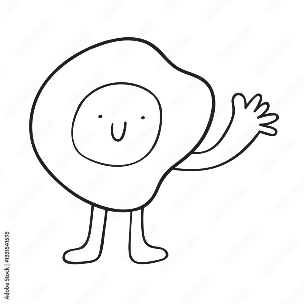 Fototapeta premium Fried egg. Cute character. Outline vector illustration on white background.