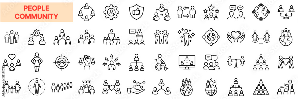 People & Community Icon Set – Social Connection, Teamwork, Networking, Equality, Leadership, Diversity, Global Society People & Community Icon Set – Social Connection, Teamwork, Networking, Equality, Leadership, Diversity, Global Society