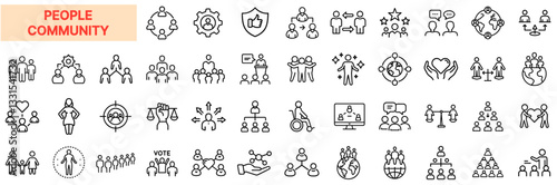 People & Community Icon Set – Social Connection, Teamwork, Networking, Equality, Leadership, Diversity, Global Society