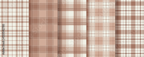 Plaid background. Tartan seamless pattern. Lumberjack check tablecloth. Flannel beige brown texture. Gingham fabrics. Shirt textile. Buffalo abstract design. Vichy cloth prints. Vector illustration