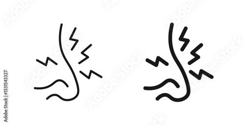 Nose pain vector icon set in black color.