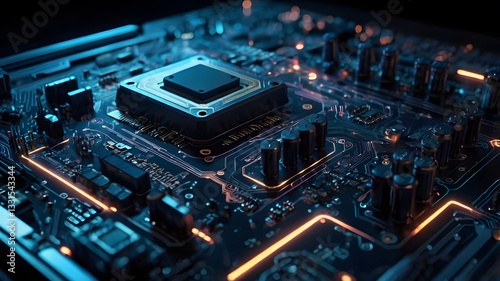 Advanced Microprocessor on a High-Tech Circuit Board – Futuristic Electronics and Computing