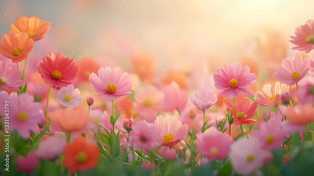 Colorful Field of Flowers Bathed in Soft Sunlight During Springtime Colorful Field of Flowers Bathed in Soft Sunlight During Springtime