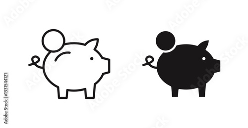 Piggy bank vector icon set in black color.