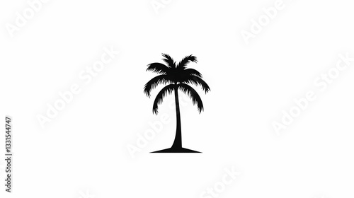 Silhouetted Palm Tree Against White Background for Tropical Theme