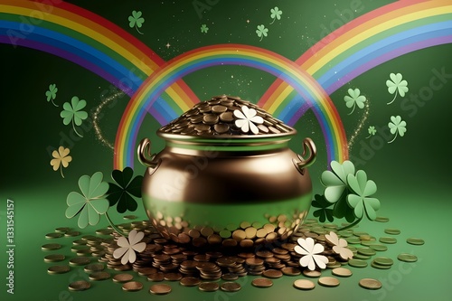 Chasing the Rainbow for a Pot of Coins on St. Patrick's Day.