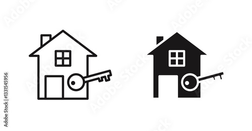 Selling or rent home vector icon set in black color.